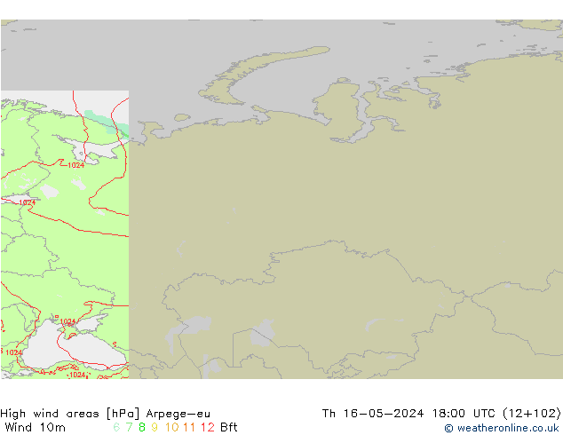 High wind areas Arpege-eu Th 16.05.2024 18 UTC