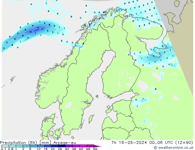 Precipitation (6h) Arpege-eu Th 16.05.2024 06 UTC