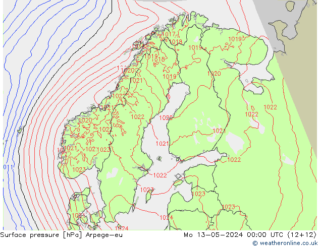 地面气压 Arpege-eu 星期一 13.05.2024 00 UTC