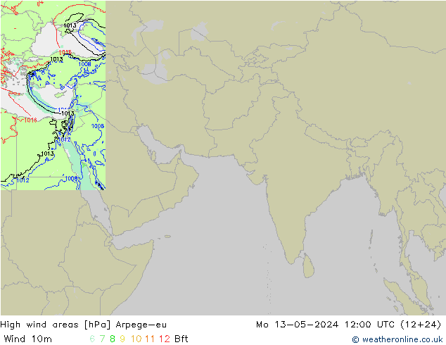 High wind areas Arpege-eu пн 13.05.2024 12 UTC