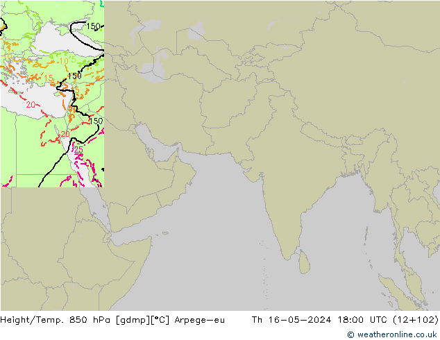 Geop./Temp. 850 hPa Arpege-eu jue 16.05.2024 18 UTC