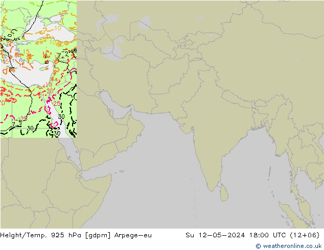 Height/Temp. 925 hPa Arpege-eu 星期日 12.05.2024 18 UTC