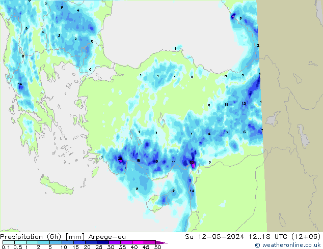 Precipitazione (6h) Arpege-eu dom 12.05.2024 18 UTC