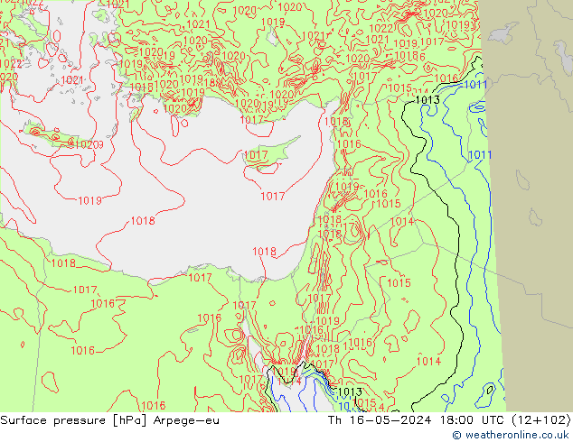 Atmosférický tlak Arpege-eu Čt 16.05.2024 18 UTC