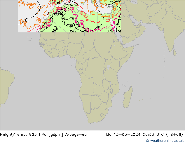 Height/Temp. 925 hPa Arpege-eu Mo 13.05.2024 00 UTC