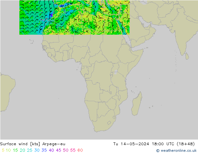 Surface wind Arpege-eu Tu 14.05.2024 18 UTC