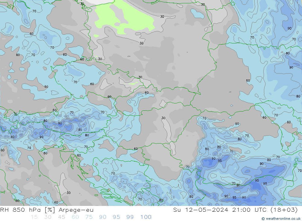 RH 850 hPa Arpege-eu Su 12.05.2024 21 UTC