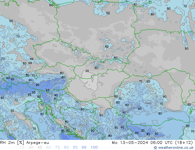 Humedad rel. 2m Arpege-eu lun 13.05.2024 06 UTC