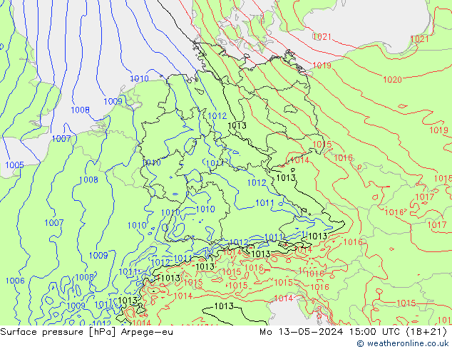 Surface pressure Arpege-eu Mo 13.05.2024 15 UTC