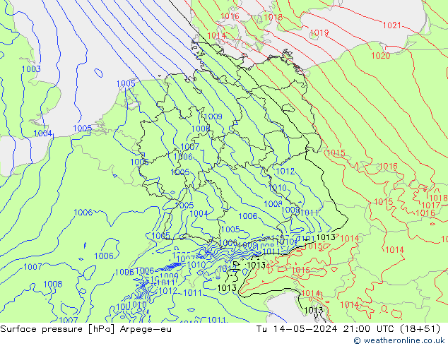 приземное давление Arpege-eu вт 14.05.2024 21 UTC