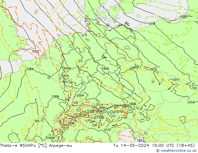 Theta-e 850hPa Arpege-eu Di 14.05.2024 15 UTC