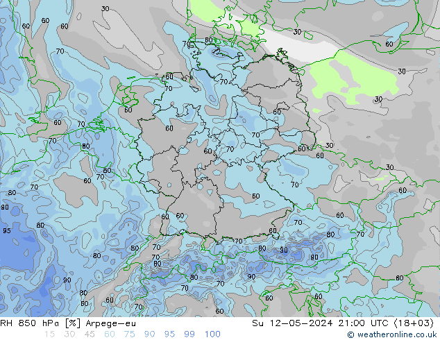 RH 850 hPa Arpege-eu 星期日 12.05.2024 21 UTC