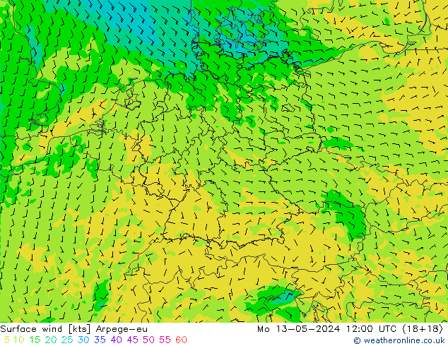 Surface wind Arpege-eu Mo 13.05.2024 12 UTC