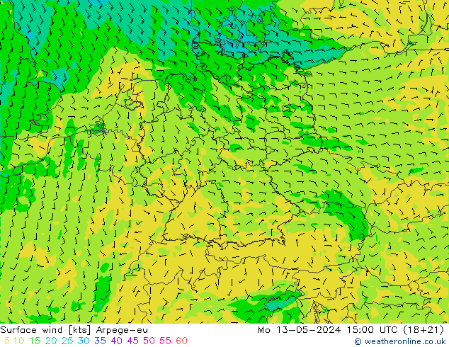 Viento 10 m Arpege-eu lun 13.05.2024 15 UTC