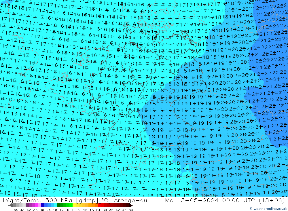 Yükseklik/Sıc. 500 hPa Arpege-eu Pzt 13.05.2024 00 UTC