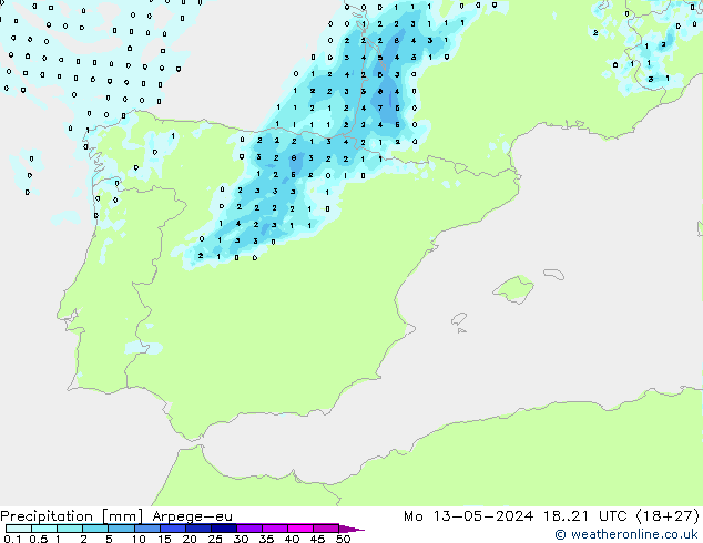 Precipitation Arpege-eu Mo 13.05.2024 21 UTC