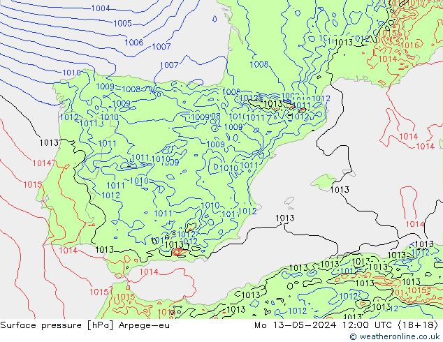 Presión superficial Arpege-eu lun 13.05.2024 12 UTC