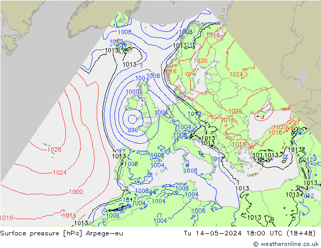 Surface pressure Arpege-eu Tu 14.05.2024 18 UTC