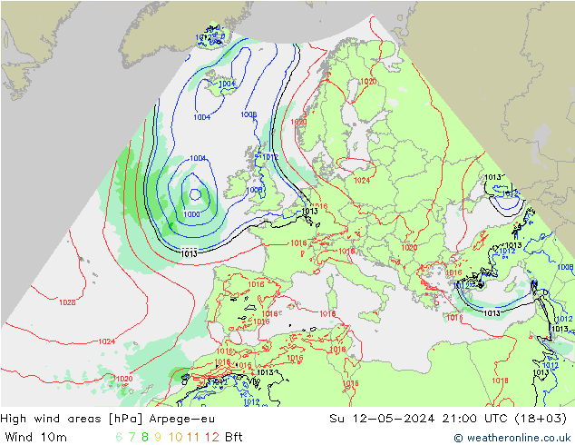 High wind areas Arpege-eu dom 12.05.2024 21 UTC