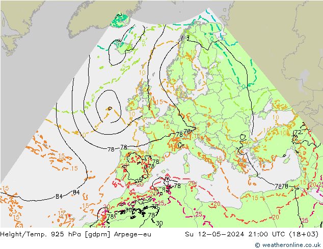 Height/Temp. 925 hPa Arpege-eu Su 12.05.2024 21 UTC