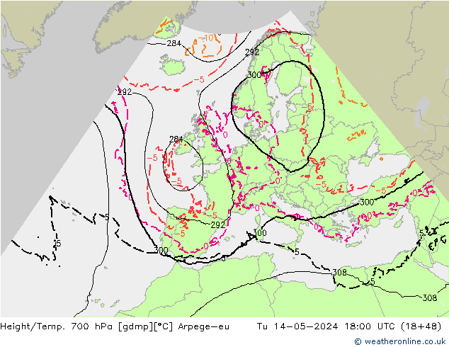 Yükseklik/Sıc. 700 hPa Arpege-eu Sa 14.05.2024 18 UTC