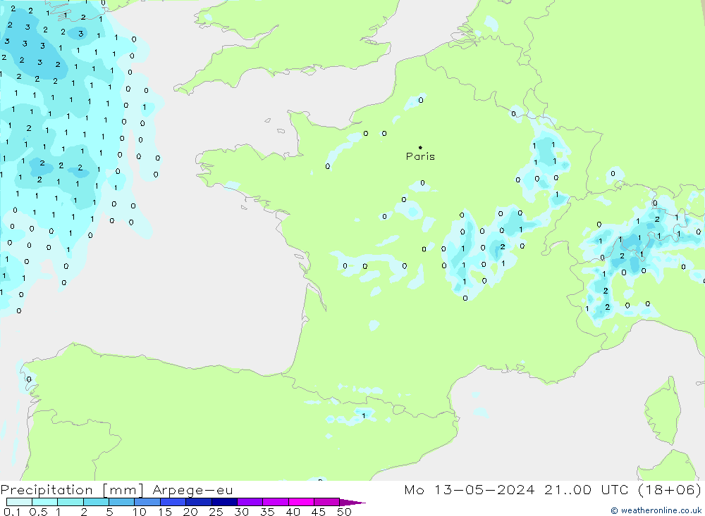 Niederschlag Arpege-eu Mo 13.05.2024 00 UTC