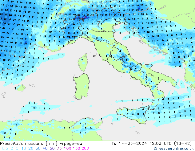 Toplam Yağış Arpege-eu Sa 14.05.2024 12 UTC