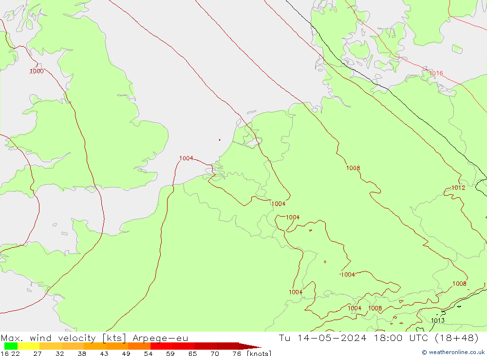 Max. wind velocity Arpege-eu mar 14.05.2024 18 UTC