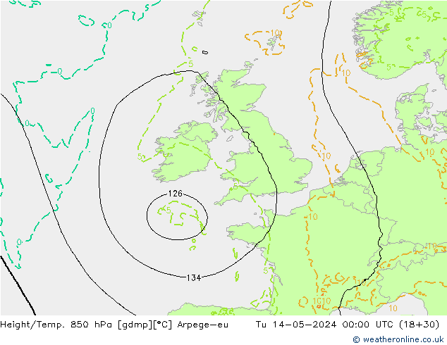 Height/Temp. 850 hPa Arpege-eu  14.05.2024 00 UTC