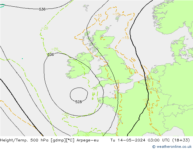 Height/Temp. 500 гПа Arpege-eu вт 14.05.2024 03 UTC