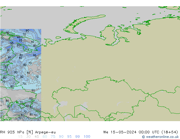 Humedad rel. 925hPa Arpege-eu mié 15.05.2024 00 UTC