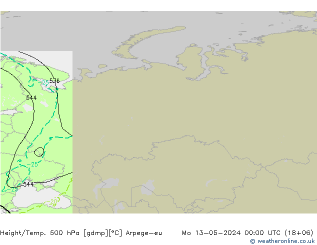 Height/Temp. 500 hPa Arpege-eu Mo 13.05.2024 00 UTC