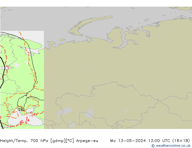 Height/Temp. 700 hPa Arpege-eu Mo 13.05.2024 12 UTC