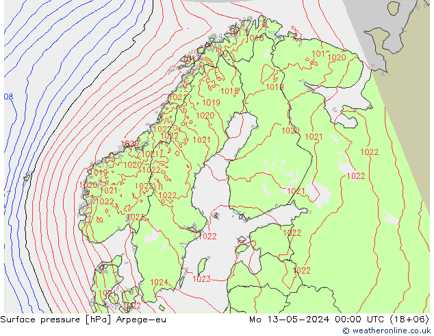 Atmosférický tlak Arpege-eu Po 13.05.2024 00 UTC