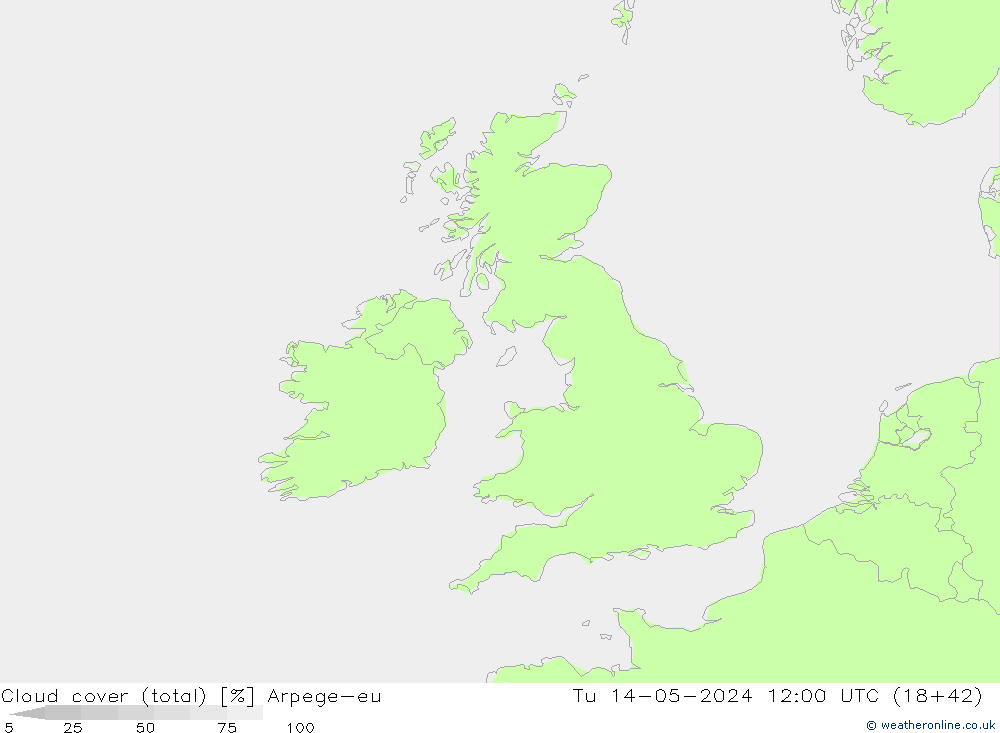 Bewolking (Totaal) Arpege-eu di 14.05.2024 12 UTC