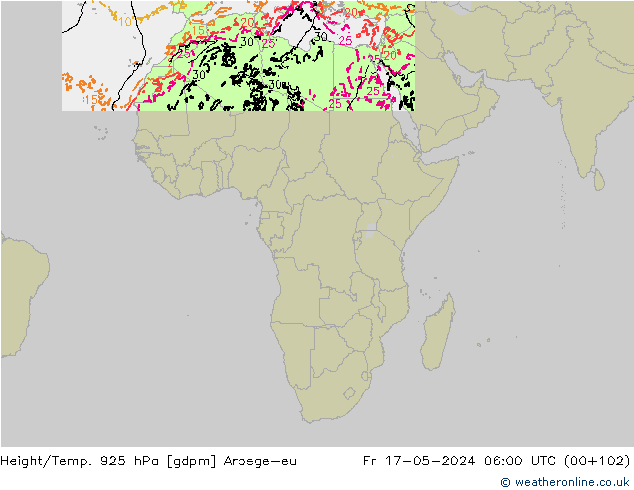 Height/Temp. 925 hPa Arpege-eu Fr 17.05.2024 06 UTC