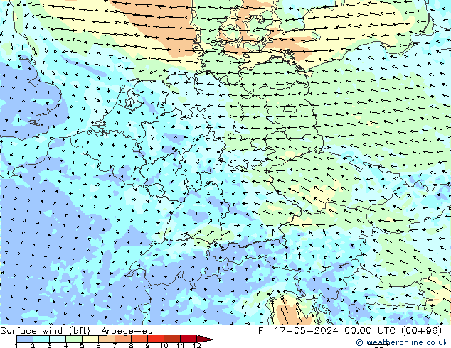 wiatr 10 m (bft) Arpege-eu pt. 17.05.2024 00 UTC