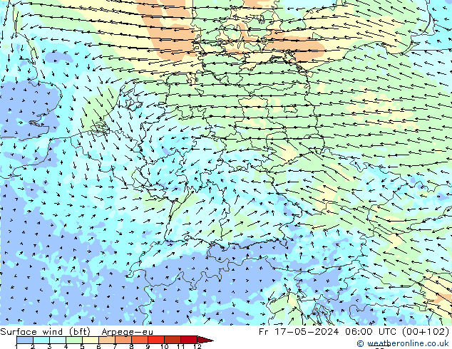 Bodenwind (bft) Arpege-eu Fr 17.05.2024 06 UTC
