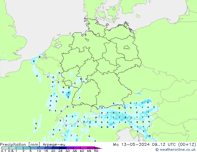 Niederschlag Arpege-eu Mo 13.05.2024 12 UTC