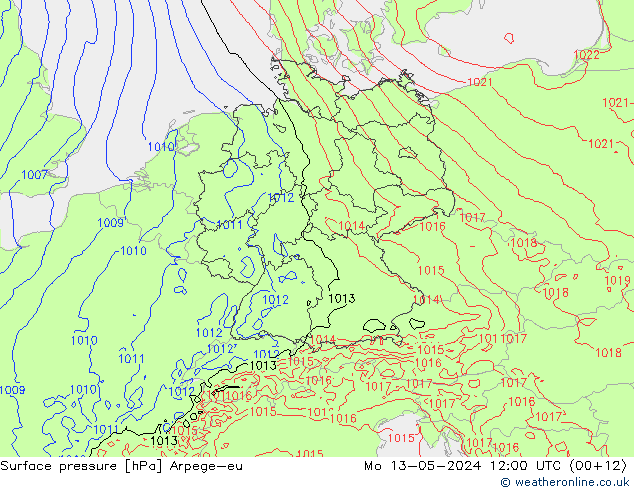 Surface pressure Arpege-eu Mo 13.05.2024 12 UTC