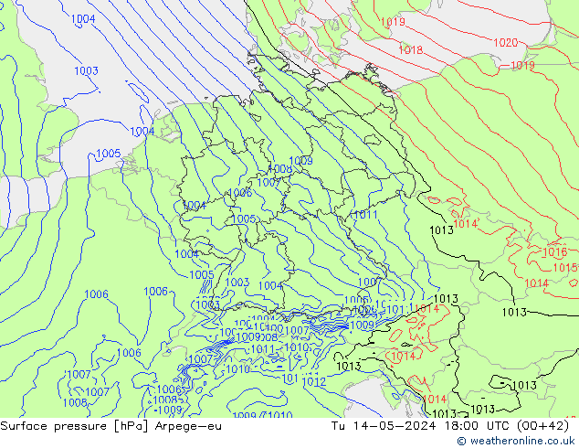 Surface pressure Arpege-eu Tu 14.05.2024 18 UTC