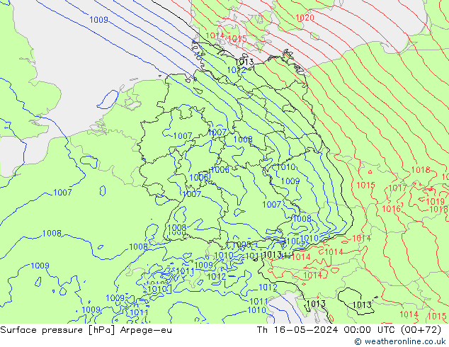 Pressione al suolo Arpege-eu gio 16.05.2024 00 UTC