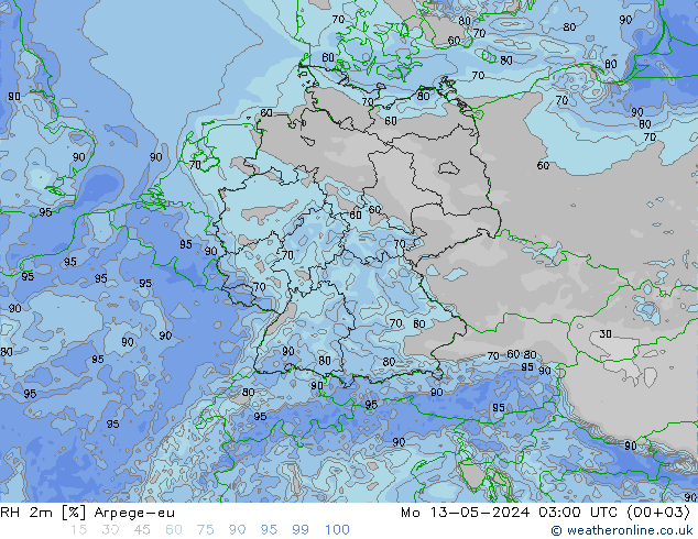 RH 2m Arpege-eu 星期一 13.05.2024 03 UTC