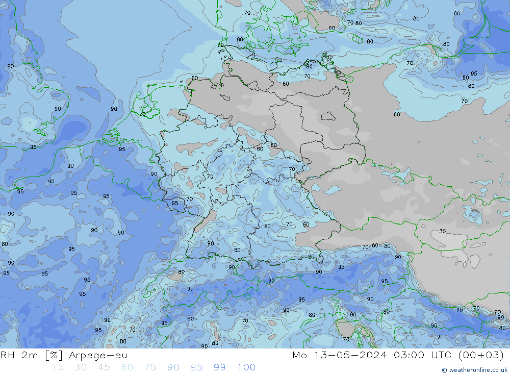 RH 2m Arpege-eu 星期一 13.05.2024 03 UTC