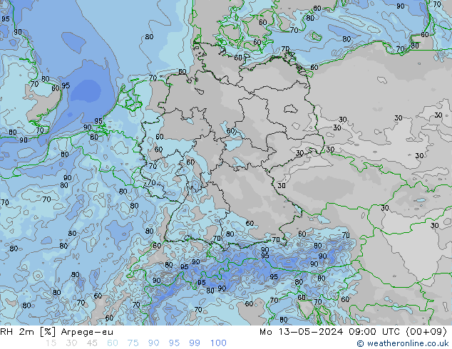 RH 2m Arpege-eu Mo 13.05.2024 09 UTC