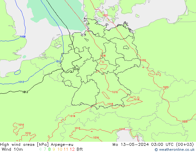 High wind areas Arpege-eu Seg 13.05.2024 03 UTC