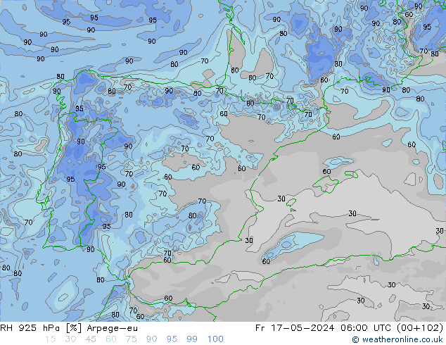 RH 925 hPa Arpege-eu Fr 17.05.2024 06 UTC