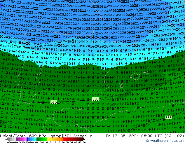 Yükseklik/Sıc. 500 hPa Arpege-eu Cu 17.05.2024 06 UTC