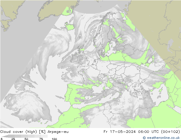 vysoký oblak Arpege-eu Pá 17.05.2024 06 UTC