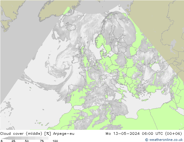 Nubes medias Arpege-eu lun 13.05.2024 06 UTC
